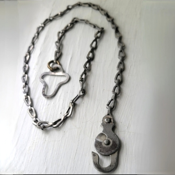 Antique 1900s victorian mens silver tone swivel hook pocket watch fob chain rare